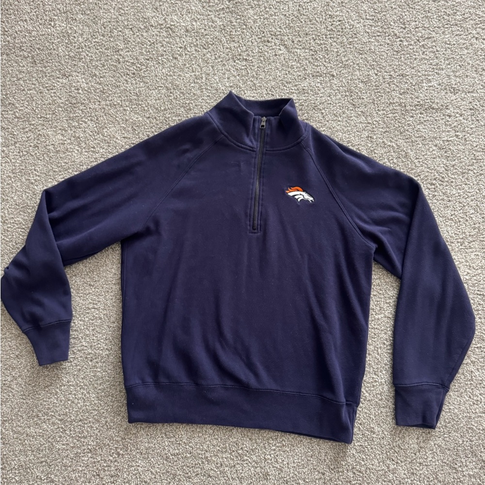 SOLD Men's Denver Broncos Navy Blue Quarter-Zip Sweater Size- L